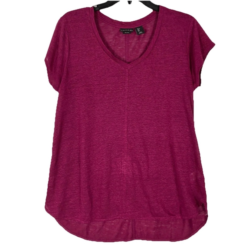 Tahari Blouse L Purple Linen